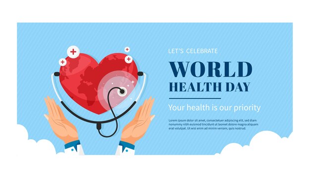 Flat world health day horizontal banner template
