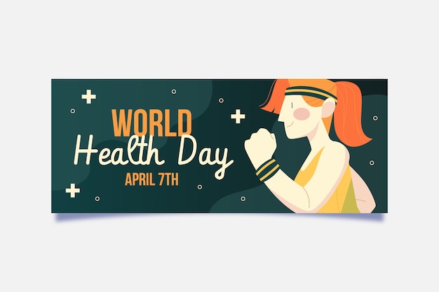 Плоский всемирный день здоровья горизонтальный баннер
