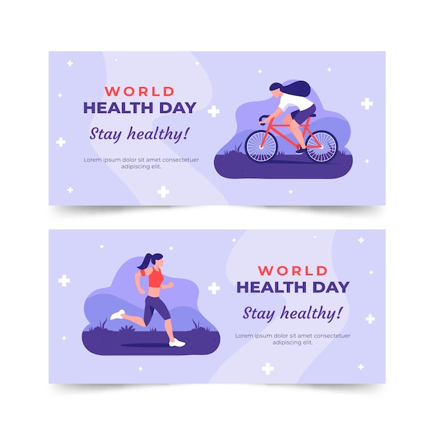 Free vector flat world health day horizontal banners set