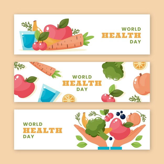 Flat world health day horizontal banners set