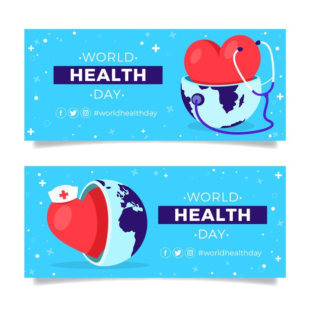 Flat world health day horizontal banners set