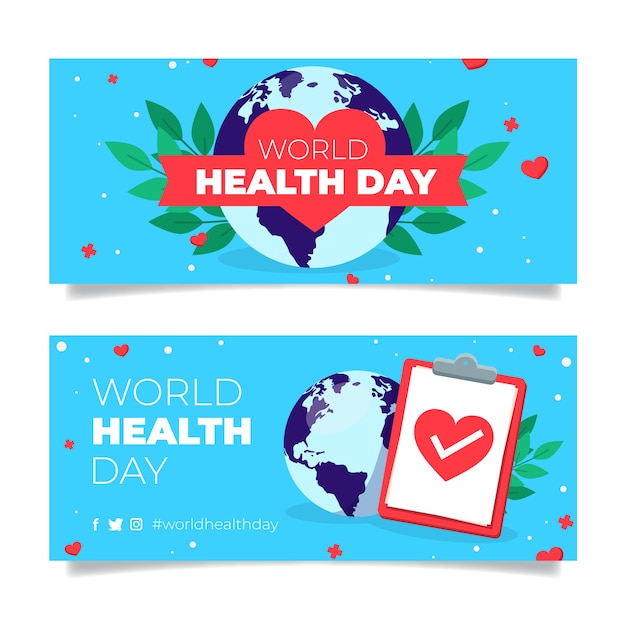 Flat world health day horizontal banners set