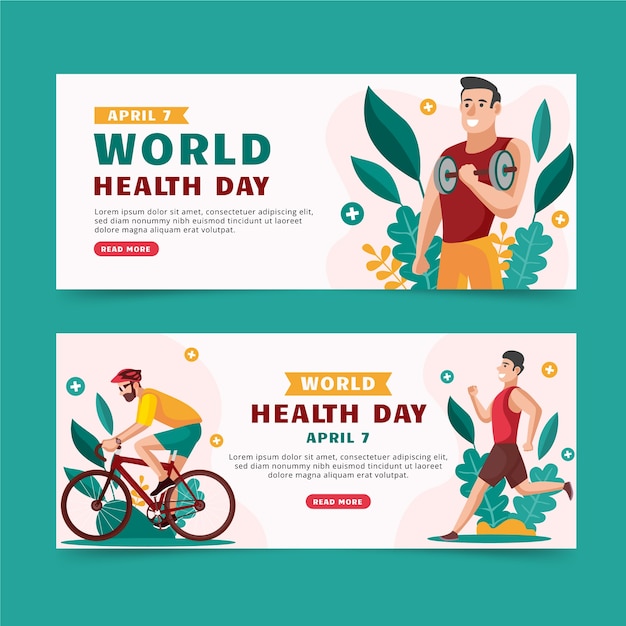 Free vector flat world health day horizontal banners set