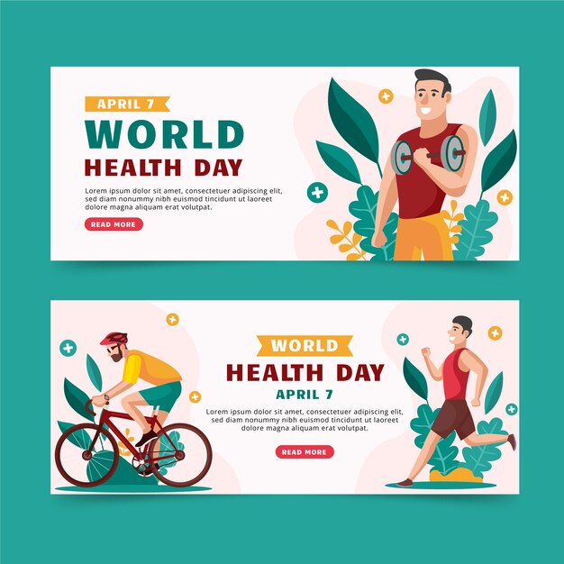 Flat world health day horizontal banners set