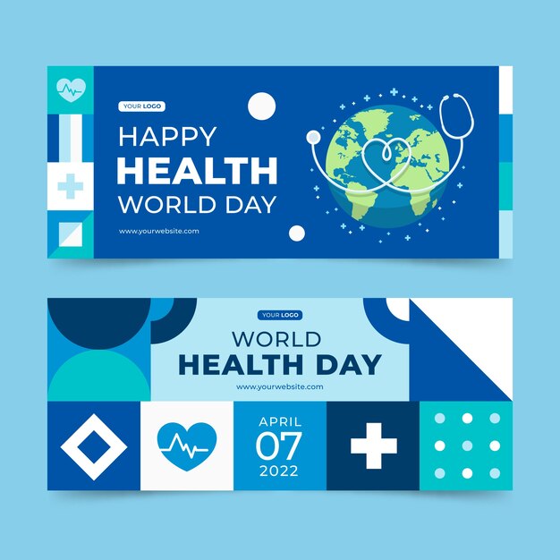 Flat world health day horizontal banners set