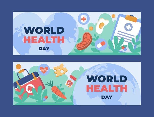 Free vector flat world health day horizontal banners set