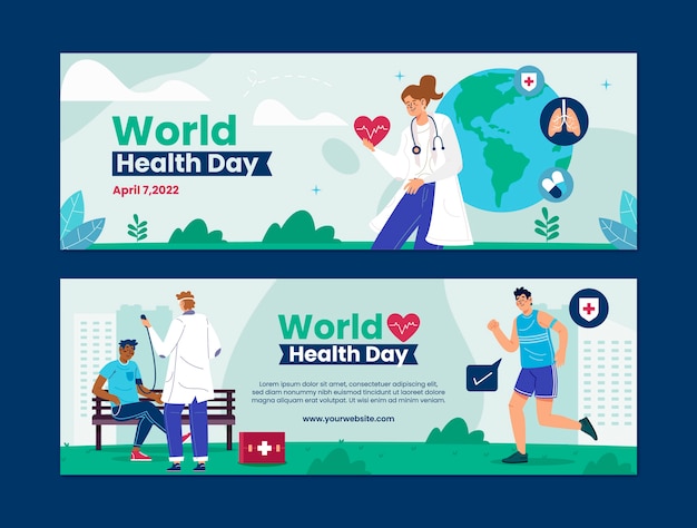 Free vector flat world health day horizontal banners set