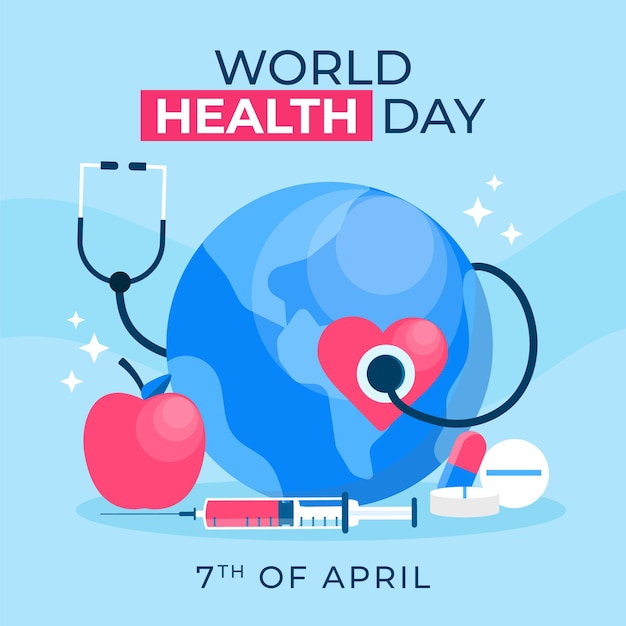 Vettore gratuito illustrazione di giornata mondiale della salute piatta