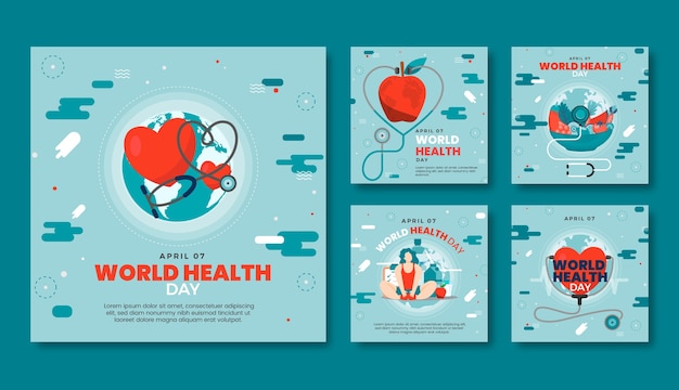 Flat world health day instagram posts collection