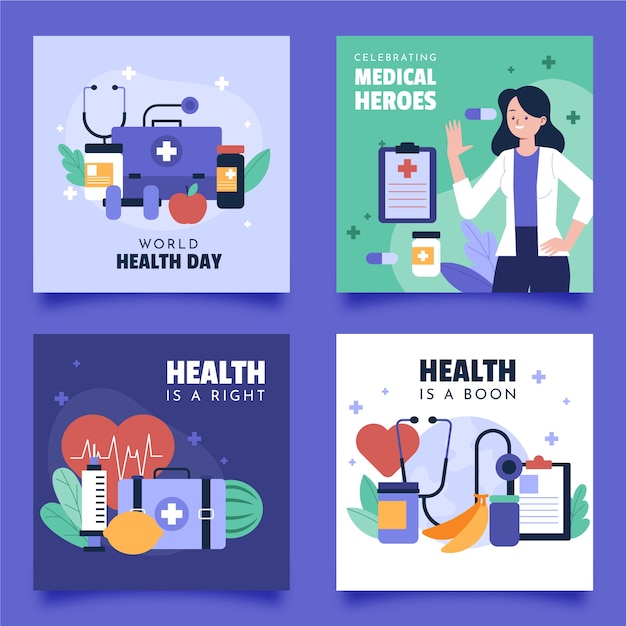 Flat world health day instagram posts collection