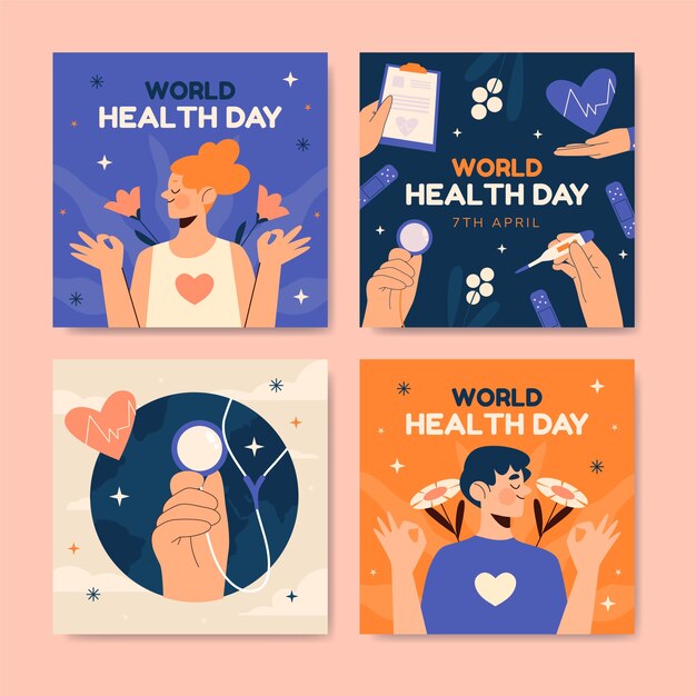 Flat world health day instagram posts collection