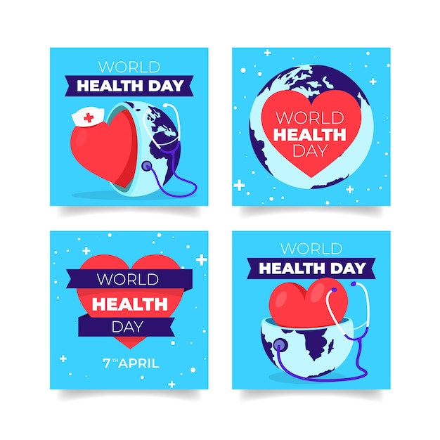 Collezione di post instagram per la giornata mondiale della salute piatta
