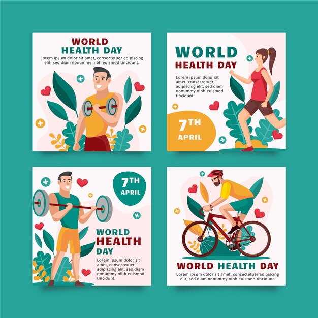 Flat world health day instagram posts collection