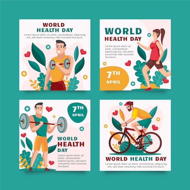 Flat world health day instagram posts collection