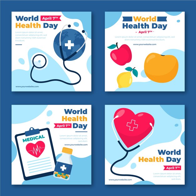 Flat world health day instagram posts collection