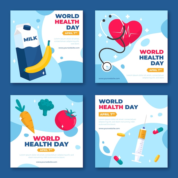 Flat world health day instagram posts collection