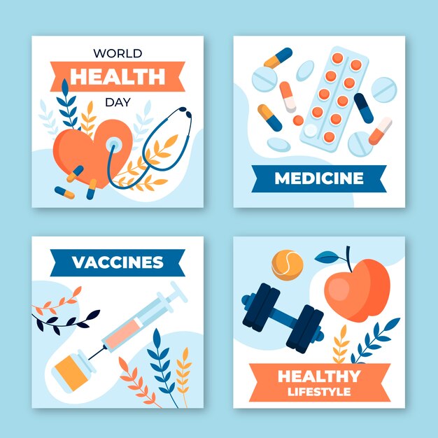 Flat world health day instagram posts collection