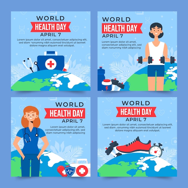 Free vector flat world health day instagram posts collection