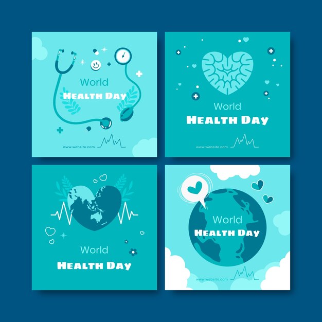 Flat world health day instagram posts collection