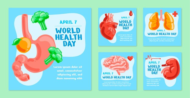 Flat world health day instagram posts collection