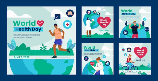 Flat world health day instagram posts collection