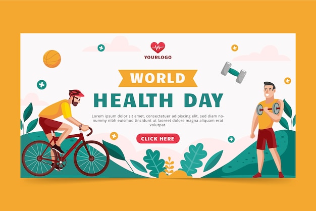 Vettore gratuito modello di post sui social media per la giornata mondiale della salute piatta