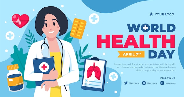 Flat world health day social media post template