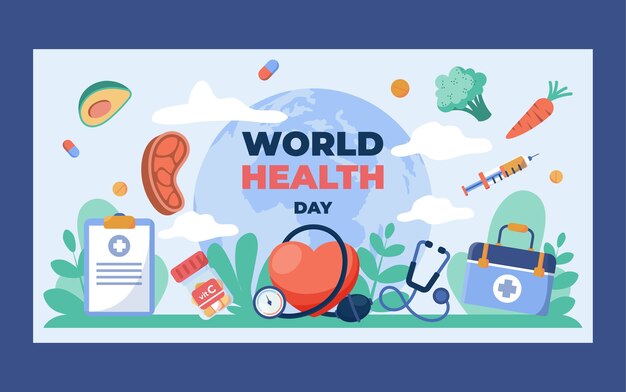 Flat world health day social media post template