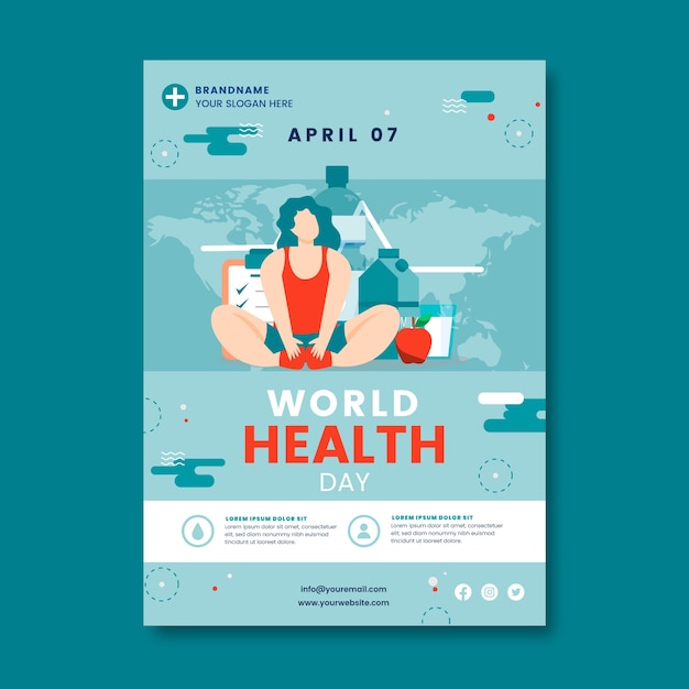 Free vector flat world health day vertical poster template