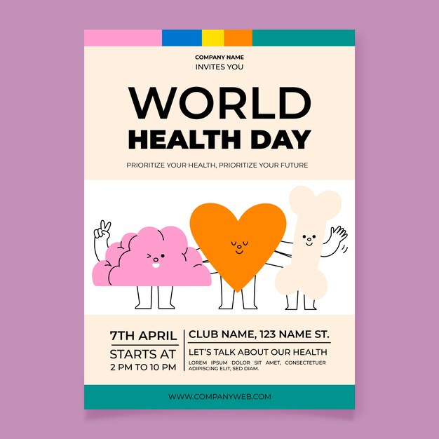 Flat world health day vertical poster template