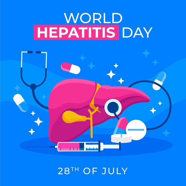 Flat world hepatitis day illustration