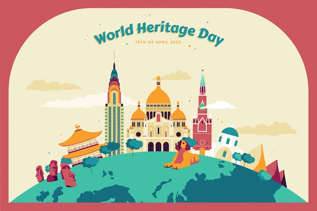 Бесплатное векторное изображение Плоский день всемирного наследия фон
