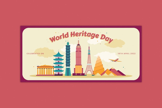 Free vector flat world heritage day horizontal banner template