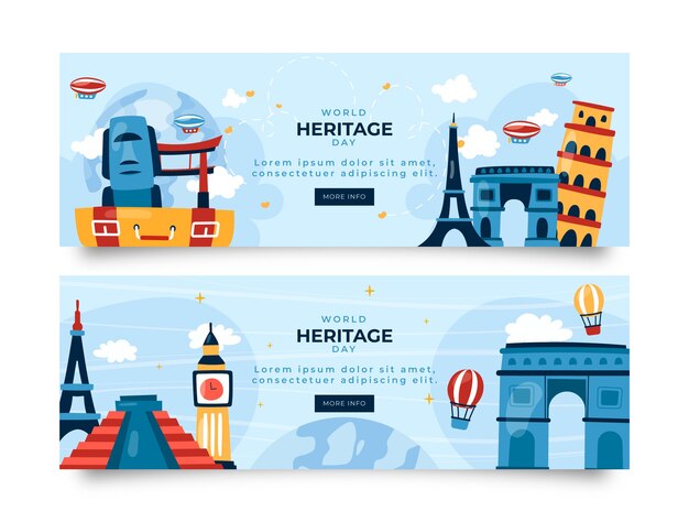 flat world heritage day horizontal banners pack