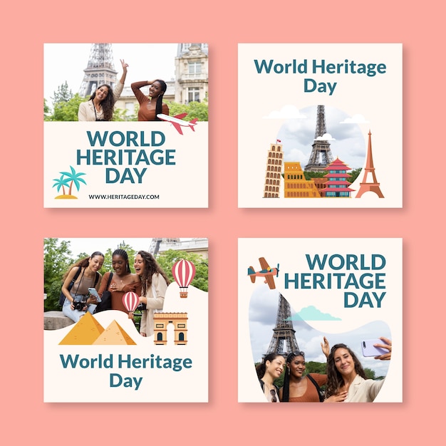 Flat world heritage day instagram posts collection