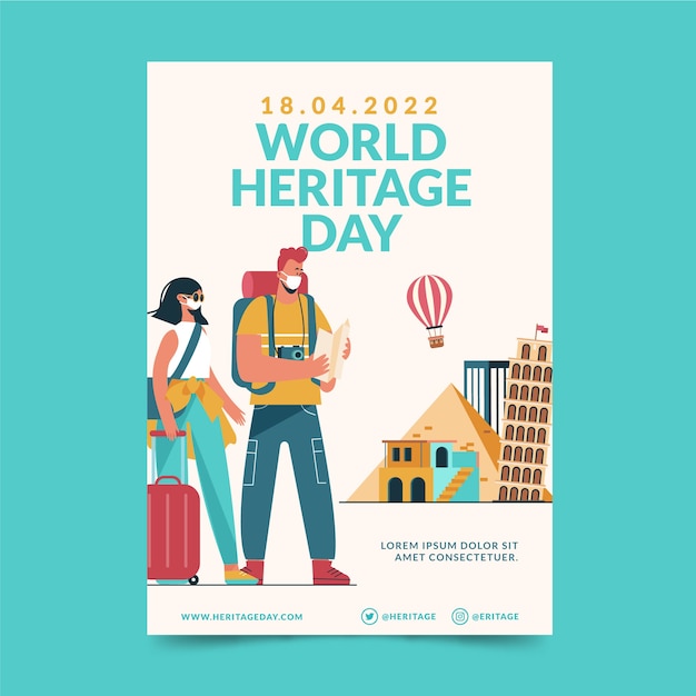 Free vector flat world heritage day vertical poster template