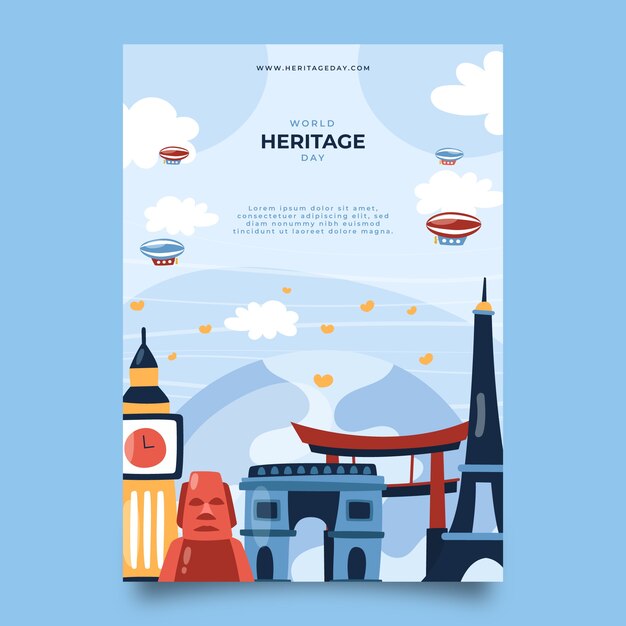 Flat world heritage day vertical poster template