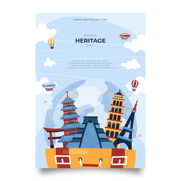 Flat world heritage day vertical poster template