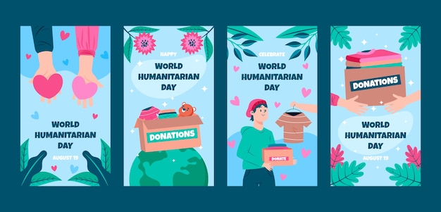 Flat world humanitarian day instagram stories collection