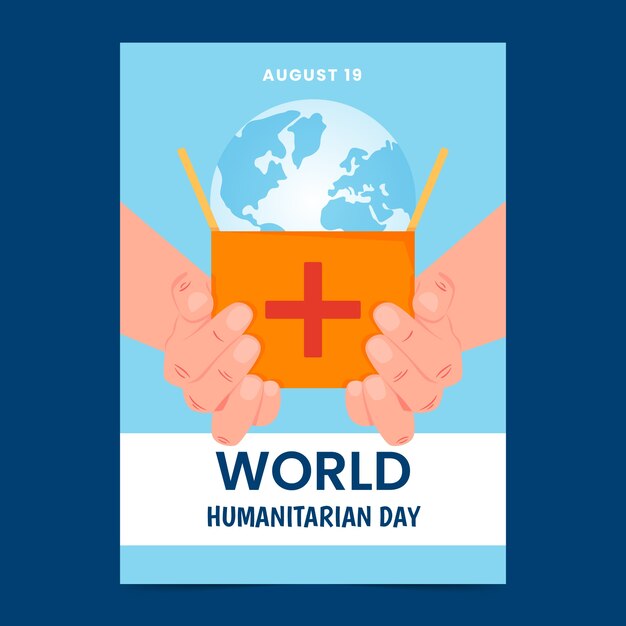 Flat world humanitarian day vertical poster template