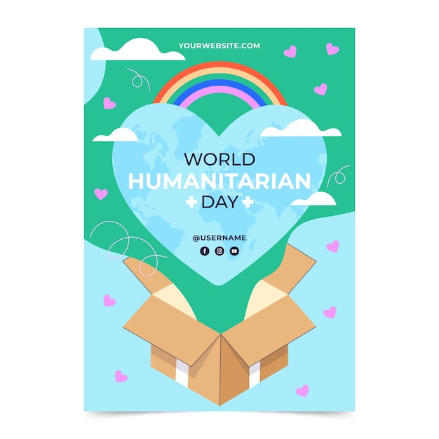 Flat world humanitarian day vertical poster template