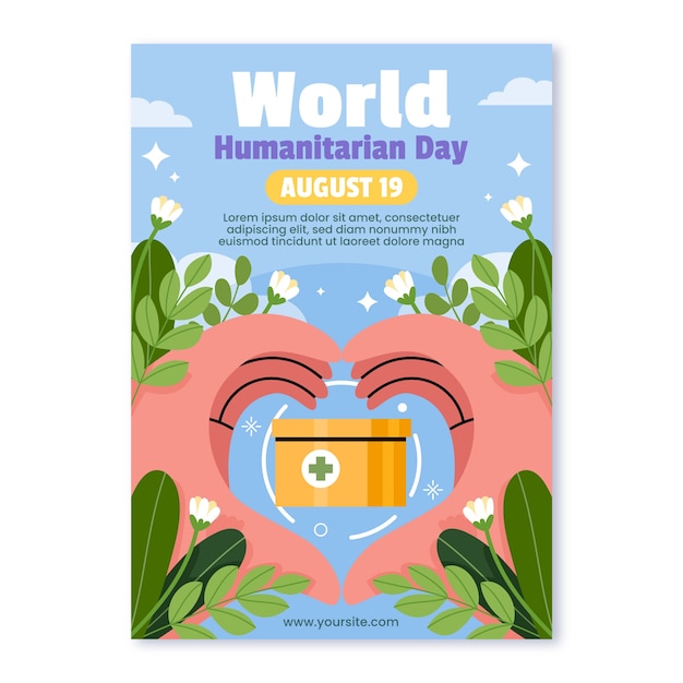 Flat world humanitarian day vertical poster template