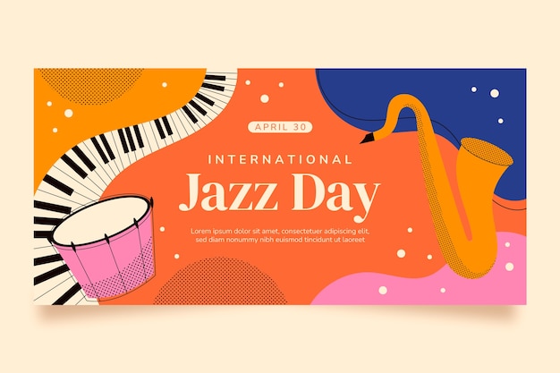 Free vector flat world jazz day horizontal banner template