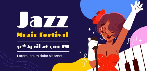 Flat world jazz day horizontal banner template