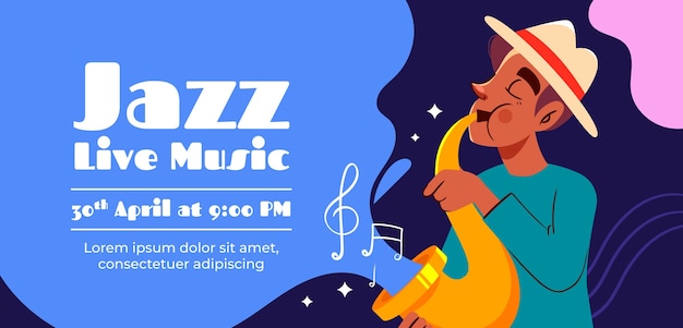 Flat world jazz day horizontal banner template