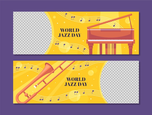 Flat world jazz day horizontal banner template