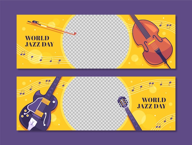 Free vector flat world jazz day horizontal banner template