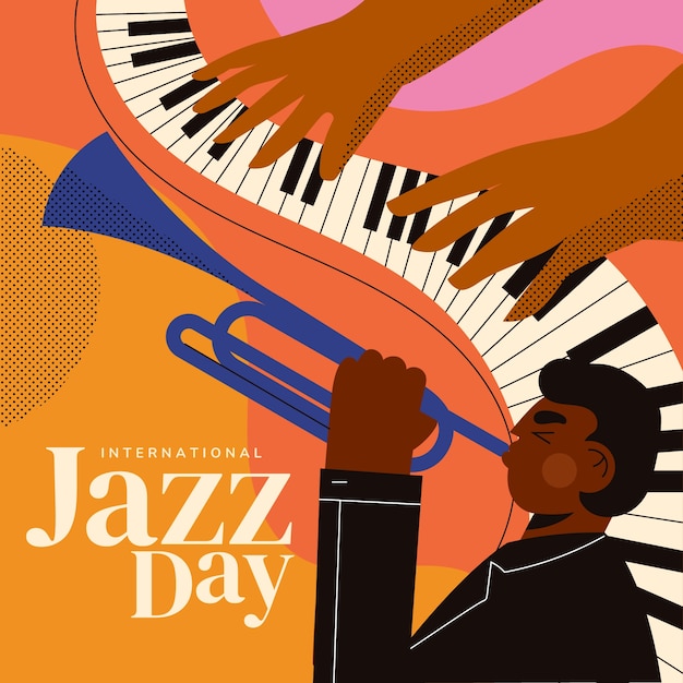 Vettore gratuito illustrazione piatta della giornata mondiale del jazz