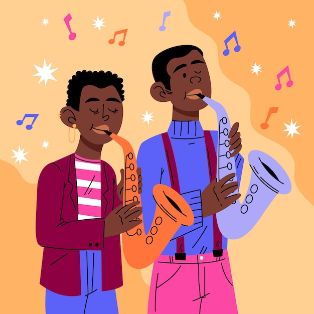 Flat world jazz day illustration