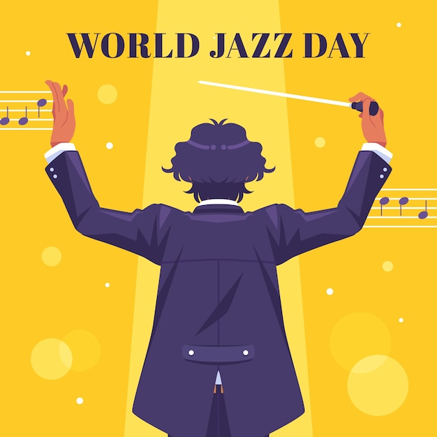 Flat world jazz day illustration